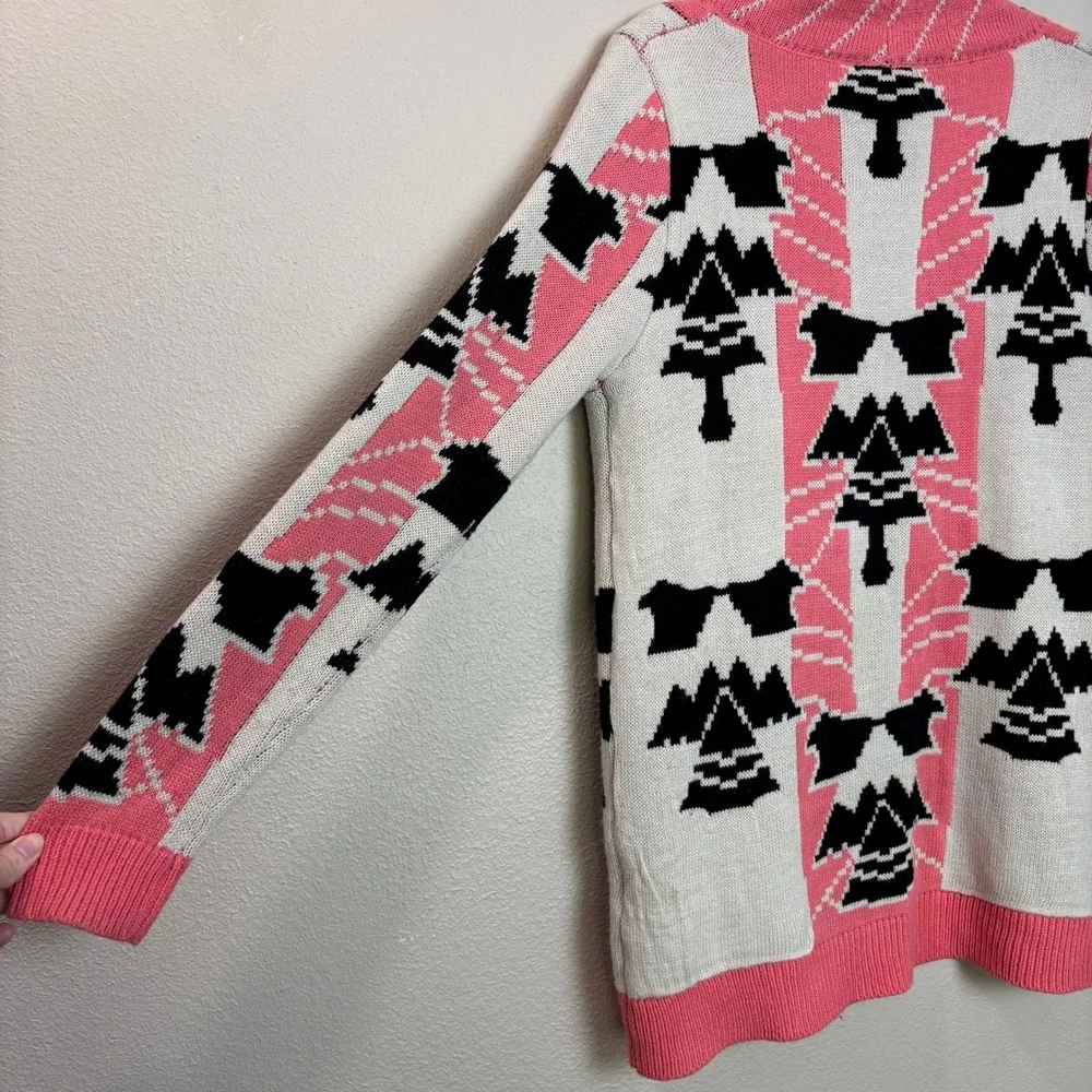 Wild Heart Womens Cardigan Sweater‎ Open Front Pink Black White Aztec Large